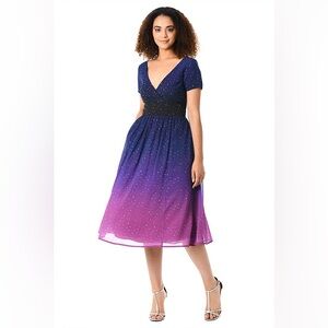 Eshakti Ombre Star Print Georgette Surplice Midi Dress